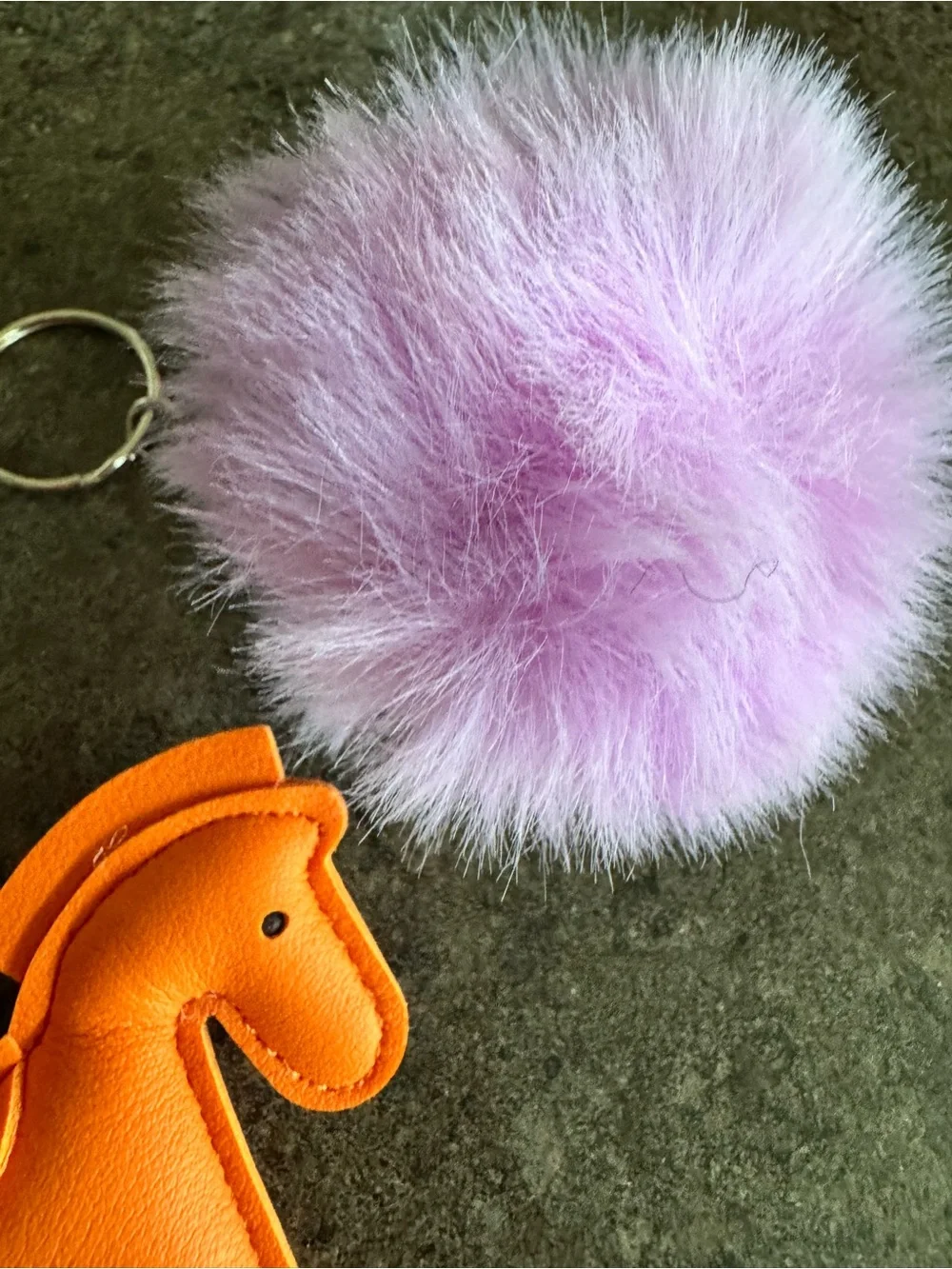Plush Star Purple Pom Keychain and Orange Horse Purse Bag Charm Fob